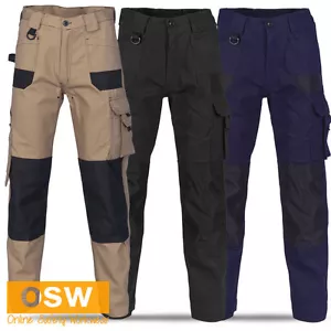 Mens COTTON Work Cargo Construction Builder Tradies - Black/Khaki/Sand DNC 3335 - Picture 1 of 4