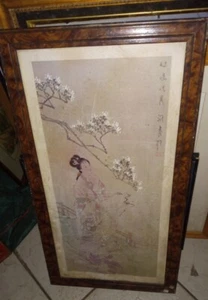ANTIKER GERAHMTER JAPANISCHER HOLZBLOCKDRUCK DER JUNGEN DAME SIGNIERT - Bild 1 von 5