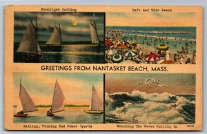 Postcard MA Multi-View Greetings from Nantasket Beach Massachusetts U1 - Picture 1 of 2