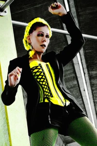 Corsage Korsett C. Martinez Lack PVC Neon gelb schwarz Cyberpunk Gothic Club S - Bild 1 von 11