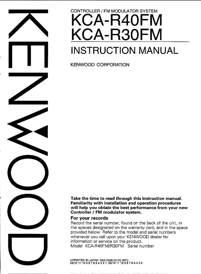 Bedienungsanleitung-Operating Istruzioni per Kenwood KCA-R40 Fm, KCA-R30 Fm - Immagine 1 di 1