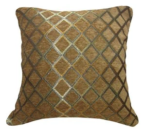 Wd37Ba Brown Damask Chenille Check Throw Cushion Cover/Pillow Case Custom Size - Picture 1 of 6