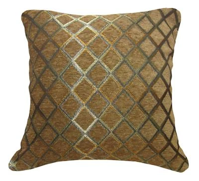 Wd37Ba Brown Damask Chenille Check Throw Cushion Cover/Pillow Case Custom Size - Image 1 of 4