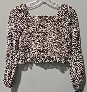 Art Class Girls' XL 14 Classic Leopard Print Smocked Sheer Sleeve Chiffon Top - Picture 1 of 7