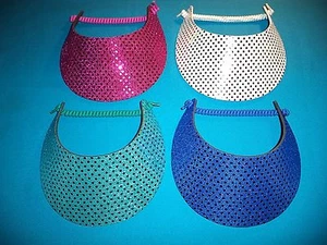 Sparkly Sequin Women No Pinch Foam Sun Visor Hats, 4-Pack, Pink Teal White Blue - Picture 1 of 5