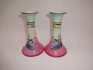 2 Candelabros Vintage Estilo Asiático Rosa Azul Grullas Flores Pájaros - Imagen 1 de 7