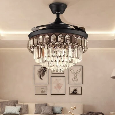 Ventilador de teto cristal preto 42", controle remoto, tricolor, lâminas retráteis - Imagem 1 de 4