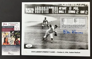 Don Larsen Yankees 8 x 10 signiert 1956 WS perfektes Spiel letzter Pitch mit Box Score JSA - Bild 1 von 4