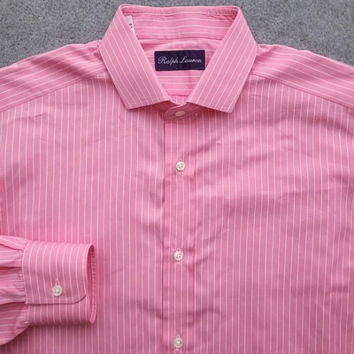 Camisa de Vestir Ralph Lauren Etiqueta Púrpura Para Hombres 15 31 Rosa Blanco Rayas Hecha en Italia Foto 1 de 4