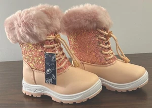Tottler Size 11M Girls Winter Snow Boots Faux Fur Warm Pink Glitter Lace Up NEW! - Picture 1 of 9
