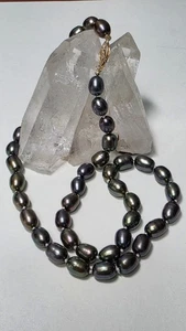 STUNNING REAL BAROQUE PEARL NECKLACE 14K YELLOW GOLD CLASP HAND KNOTTED 17" - Picture 1 of 7