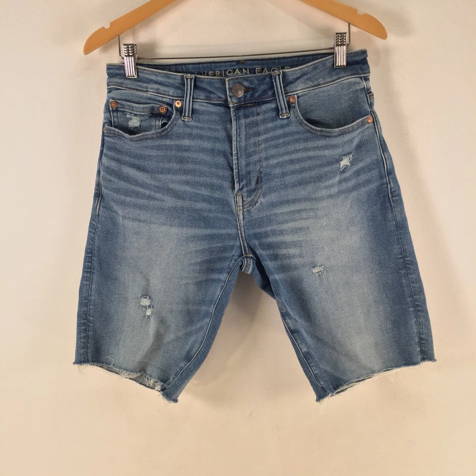 American Eagle Hombre Pantalones Cortos Denim 30 Azul Algodón Cremallera Mosca Elástico Delgado 124730 Foto 1 de 4