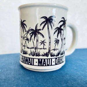 Lanai Molokai Kaui Hawaii Maui Oahu Coffee Tea Mug Etched Palm Trees And Letters - Picture 1 of 10