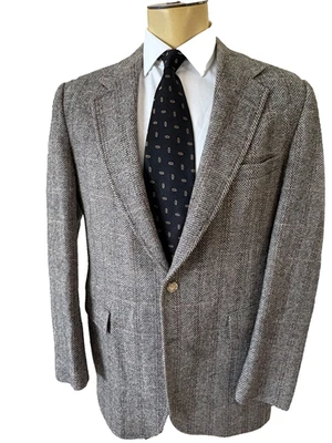 Abrigo Blazer Deportivo de Tweed Para Hombre Evan Picone Dos Botones Marrón Lana a Cuadros Talla 43L De Colección Foto 1 de 4