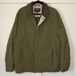 Barn Jacket Chore Coat Dockers Men’s L Olive Dark Green Leather Collar Fleece In - Picture 1 of 9