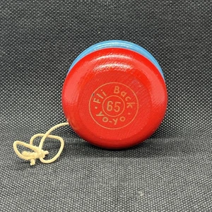 Vintage Fli-Back Yo-Yo No. 65 Red Blue Wood 1950s–60s Original String Toy USA - Picture 1 of 5