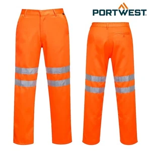 PORTWEST Hi Vis Orange Polycotton Trouser Rail Industry Class 2 Safety Pant RT45 - Picture 1 of 7