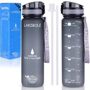 32 oz Straw Water Bottle BPA Free with Time Marker, Gym Water Bottle - Picture 1 of 8