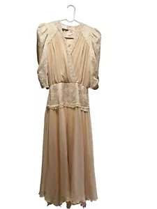 Jessica McClintock (Gunne Sax) Ivory Floral Lace Prairie Dress Vintage 80s Sz 6 - Picture 1 of 15