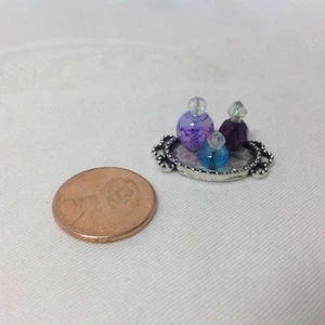 3 pc Dollhouse Miniature Perfume Vanity Bottle Set Handmade Purple Violet Teal - Picture 1 of 6