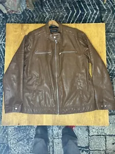 Black Rivet Mens Faux Leather Brown Coat XLT Bomber Jacket - Picture 1 of 14