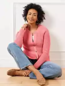 Shaker Stitch V-Neck Cardigan at Talbots, NWT $119, color PINK ROSETTE HEATHER - Picture 1 of 6