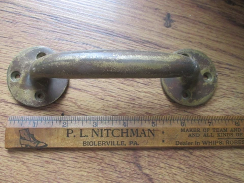 Lg Vintage BRASS Screen Barn Handle Pull NO SCREWS Cover