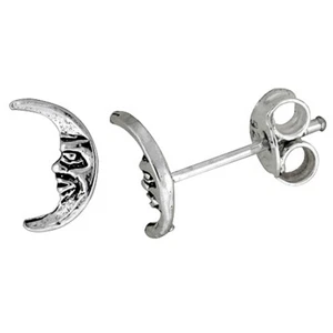 925 Sterling Silver Tiny Moon Stud Earrings 3/8 inch for Girl Women (10mm Wide) - Imagen 1 de 8