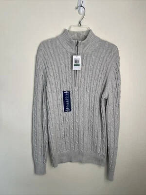 Suéter IZOD Para Hombre L 1/4 Cremallera Tejido con Cable Gris Jaspeado Cuello Simulado Nuevo con Etiquetas Foto 1 de 4