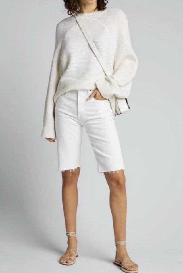 FRAME Denim Bermuda Shorts Le Vintage White Jean Cut Offs Raw Hem Sz 24