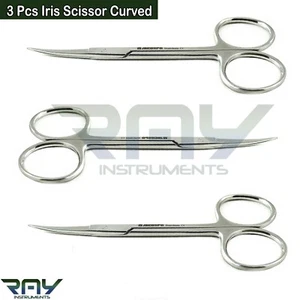 3 Pcs Iris Gum Scissors Curved Dental Tissue Veterinary Cutting Surgical Shears - Picture 1 of 4