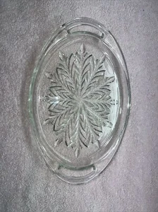 Vintage Jeannette Clear Glass 10" Open Handled Tray Feather - Picture 1 of 2