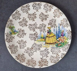 Vintage 1950's Decorative Plate Barratts Staffordshire Gold Floral & Female 9" - Picture 1 of 12