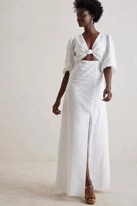 Hutch Anthropologie Maxikleid weiß Ösen ausgeschnitten Puffärmel Gr. 00 neu mit Etikett $ 198 - Bild 1 von 12