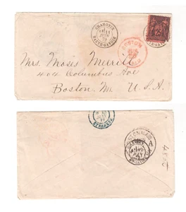 FRANCE SCARCE #93 25c BK ON RED ON COVER CHAMONIX TO BOSTON DATED JUNE 11 1879 - Picture 1 of 1