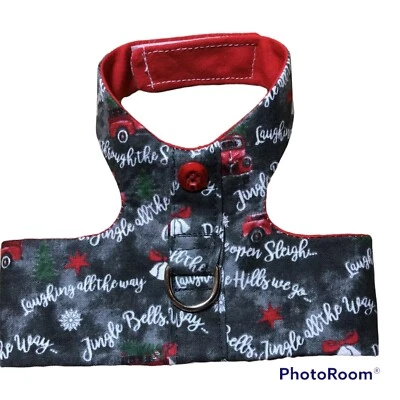 Chaleco arnés para perro hecho a mano rojo camión Navidad tintineo botones S 2596 Foto 1 de 2