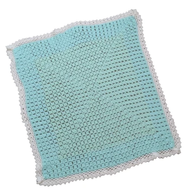 Crocheted Handmade Teal & White Baby Afghan; 36" x 36" - Image 1 of 2