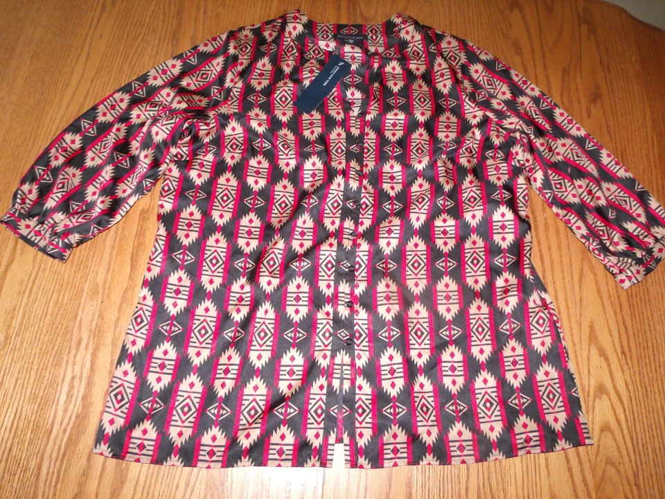 Nuevo con etiquetas Blusa Top Mujer Jones New York Abotonada Manga 3/4 Rojo Negro S $89 Foto 1 de 1