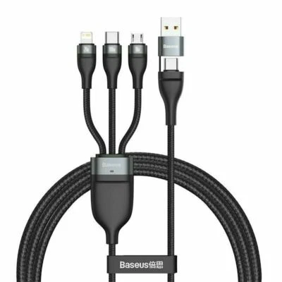 Baseus 100W 3 em 1 USB C cabo carregador rápido para iPhone 15 Huawei Xiaomi Samsung - Imagem 1 de 4