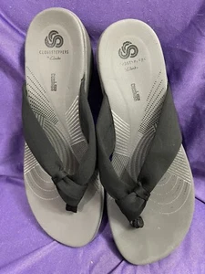 New CLARKS CLOUDSTEPPERS Arla Glison Wedge Flip Flop Womens 9 Black - Picture 1 of 7