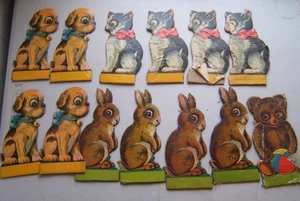 13 VINTAGE PAPPTIER AUSSCHNITTE HUND-KATZE-HASE - Bild 1 von 12