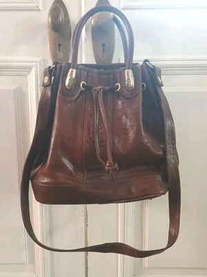 Bolso Cartera de Lujo MARINO ORLANDI Cuero Coñac con Cordón Hecho en Italia Foto 1 de 4