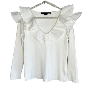 Veronica Beard Jean Waverly Ruffle Top Small Ruffle Neck LS Romantic Pima Cotton - Picture 1 of 11