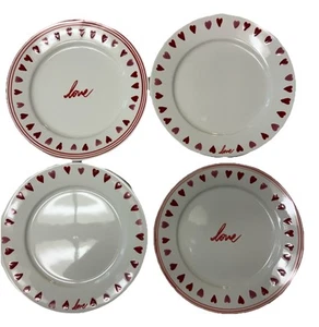 Pottery Barn Love Always ❤️ Stoneware Appetizer Plates NIB Set of Four 2 Styles - Picture 1 of 5