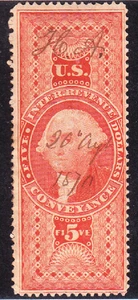US Scott R89d old $5 Conveyance 1st issue revenue stamp on silk paper UVF CV$160 - Picture 1 of 1