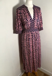 Boden floral midi dress UK 20 R VGC A line pattern print stretch jersey navy pin - Picture 1 of 11