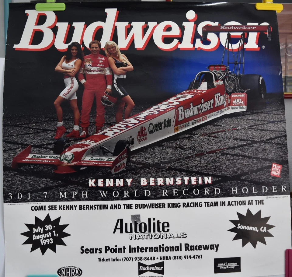 Плакат 1993 Budweiser Kenny Bernstein Autolite Nationals Sears Point 28 x 28 - Изображение 1 из 1