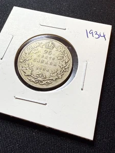 1934 Canadian Silver 25 Cents Quarter Coin  - Bild 1 von 2