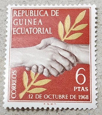 GUINEA ECUATORIAL 🇬🇶 SELLO INDEPENDENCIA / 6 PESETAS / 1968 Foto 1 de 2