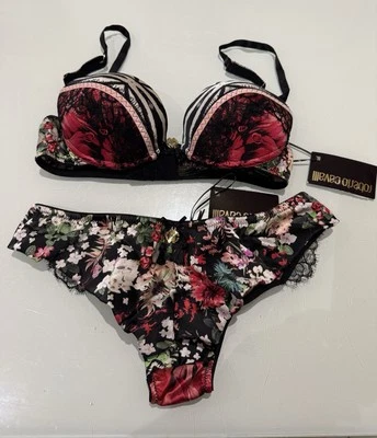 ROBERTO CAVALLI Dos PIEZAS Traje Ropa Interior Encaje Sujetador Push Up Talla 42 Pequeño Nuevo Foto 1 de 4
